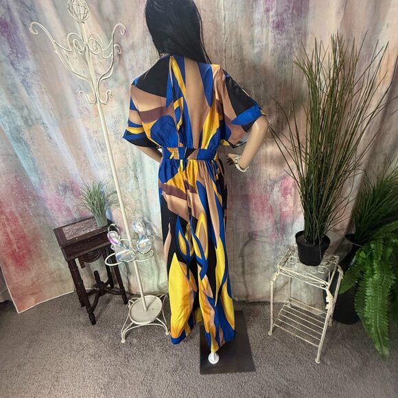 NWOT ๐Maweii Well Fitted Abstract Print Batwing Sleeve Wide Leg Jumpsuit - Picture 2 of 15